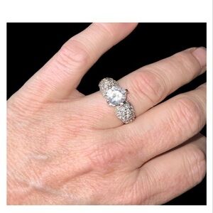 Vintage Lind HGE Gold Plated Large Round Solitaire CZ & Clusters Costume Ring 8